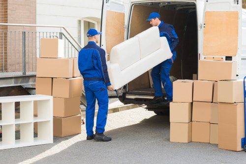 Office relocation planning in Norwood Green with desks and boxes