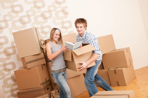 Packed office files and IT equipment prepared for relocation